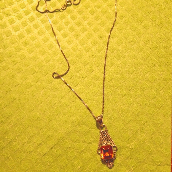 Topaz pendant rare orange color in sterling silver w/ss box chain - Picture 6 of 13